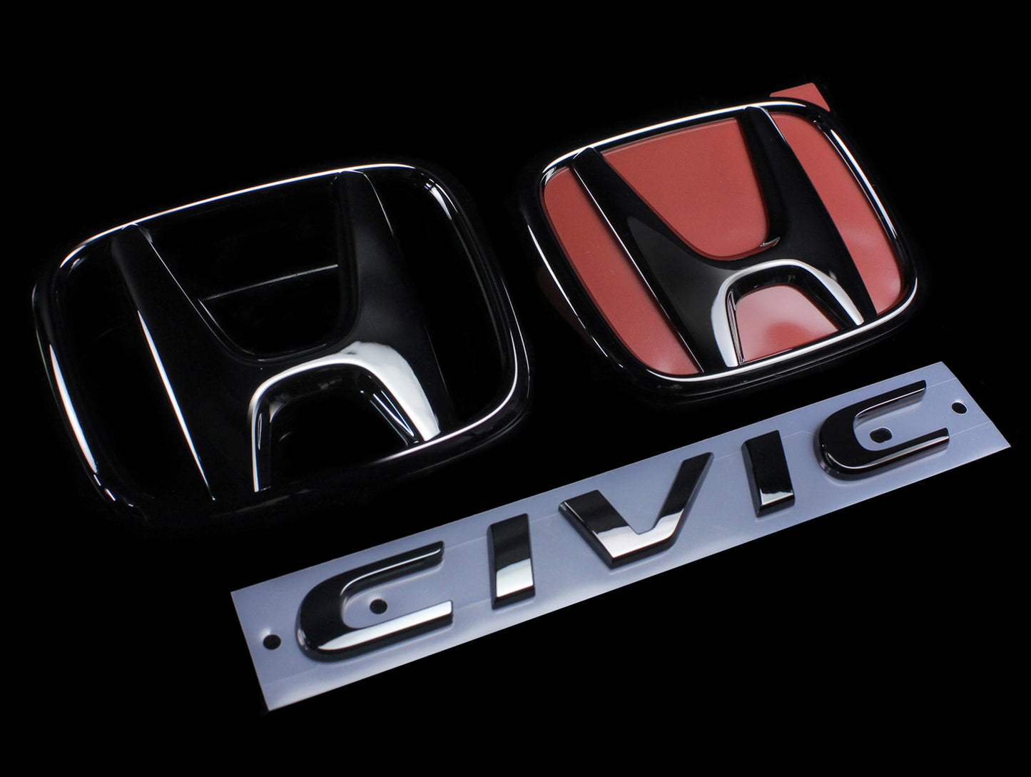 Honda Access All Black 3pc Emblem Kit - 2016-21 Civic Hatchback