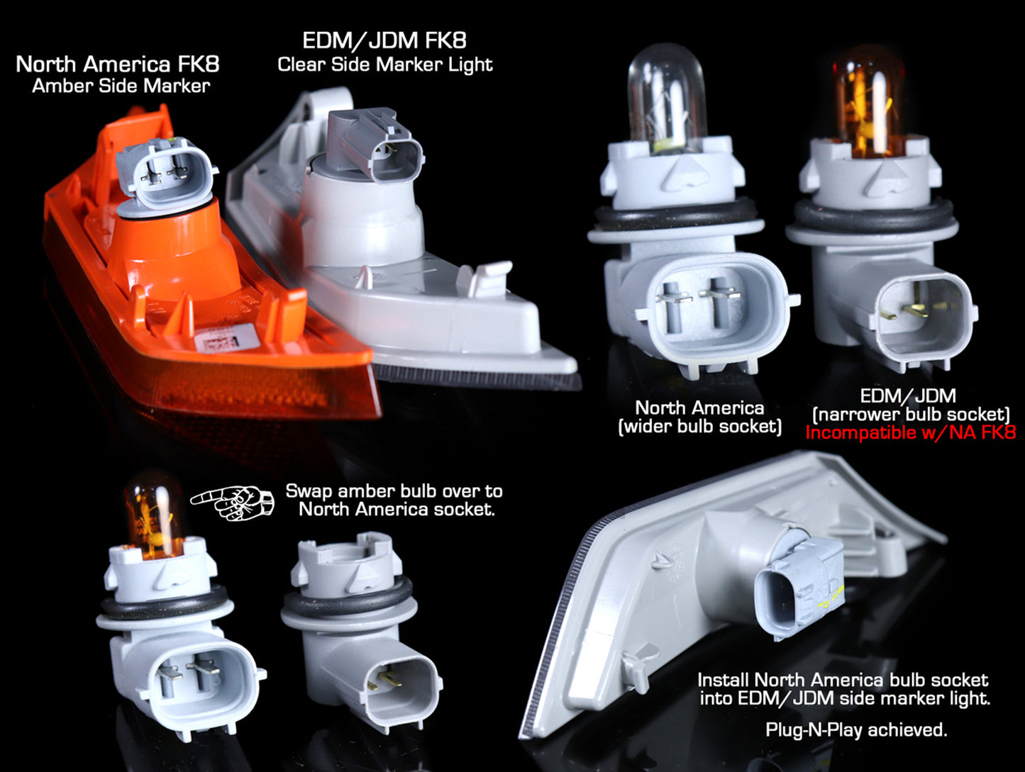 Honda Clear Side Marker Lights - 17-21 Civic Type-R (FK8)