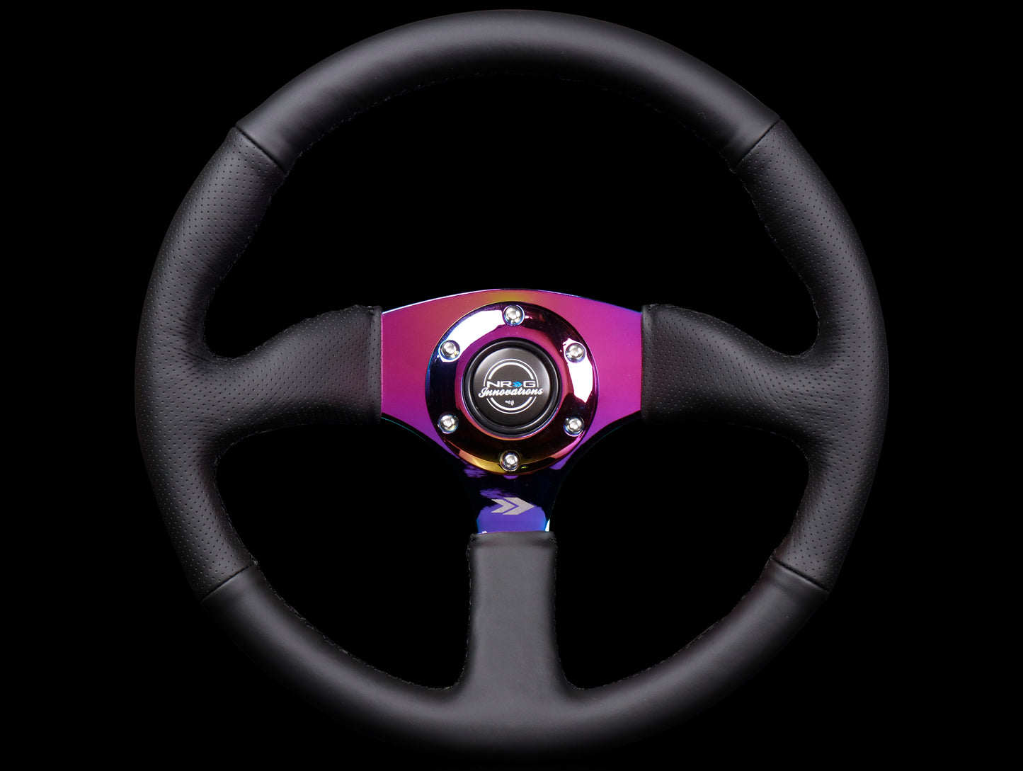 NRG Reinforced Steering Wheel - 350mm Black Leather Race Comfort Grip / Neo Chrome