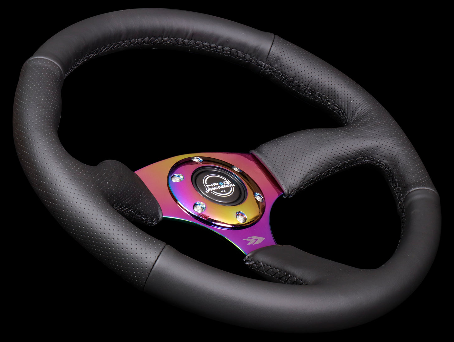 NRG Reinforced Steering Wheel - 350mm Black Leather Race Comfort Grip / Neo Chrome