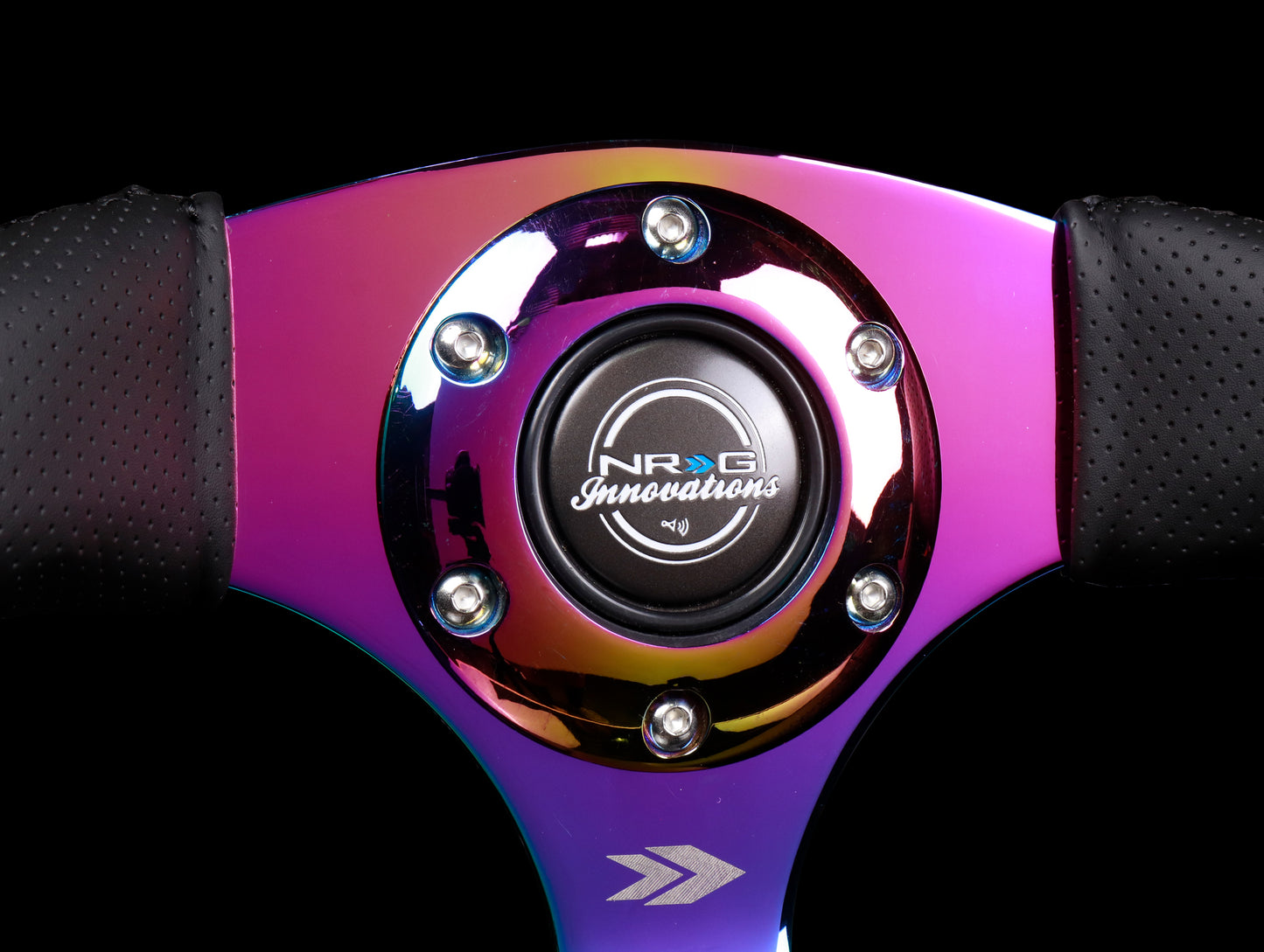 NRG Reinforced Steering Wheel - 350mm Black Leather Race Comfort Grip / Neo Chrome
