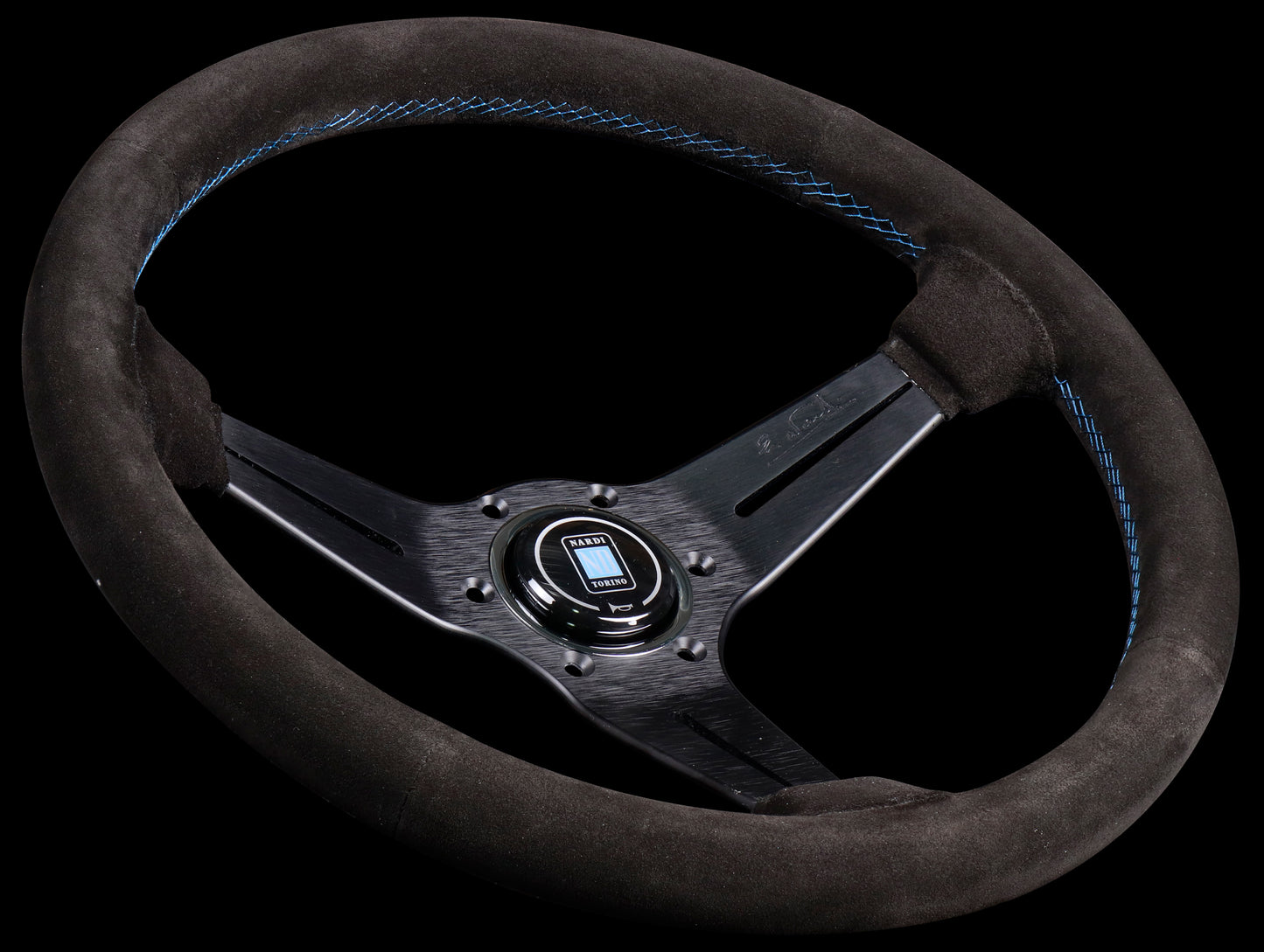 Nardi Sport Rally Deep Corn 350mm Steering Wheel - Black Suede / Blue Stitch