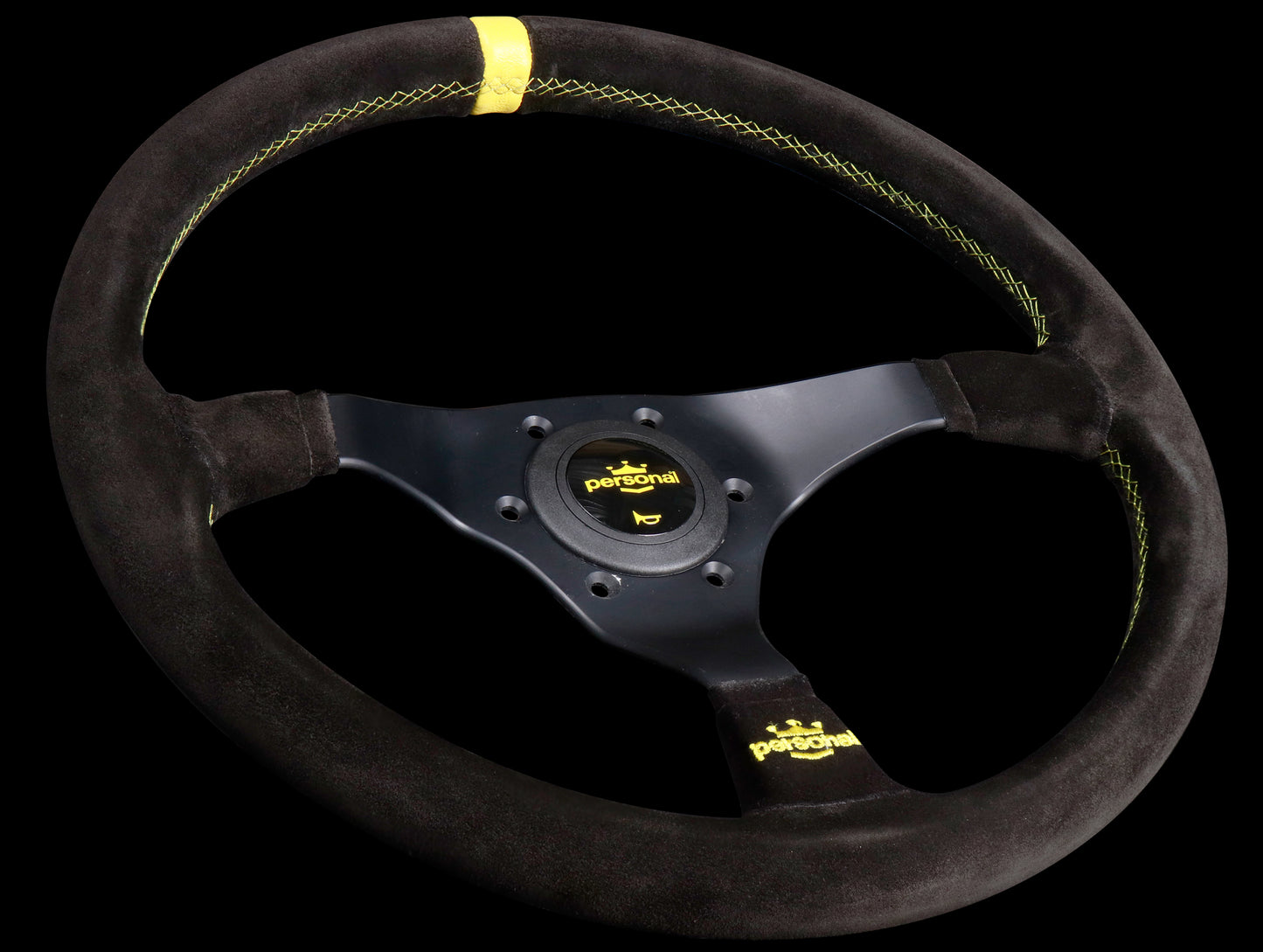Personal Trophy 350mm Steering Wheel - Black Suede / Yellow Stitch