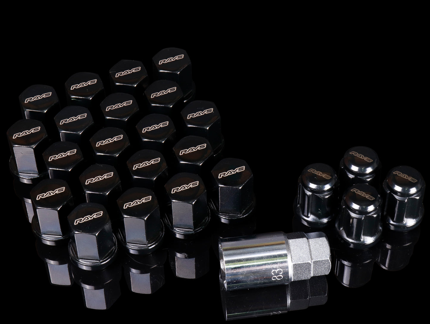 RAYS 19 Hex L33 Lugnut And Lock Set 6H - Black - 14x1.5