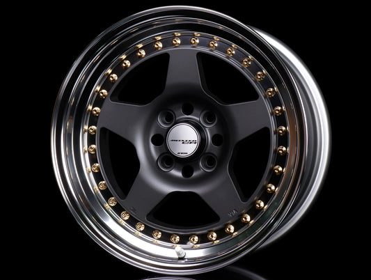 Work Meister CR 01 3-Piece Wheels - Matte Gunmetal w/ Polished Lip + Gold Hardware - 15x8 / 4x100