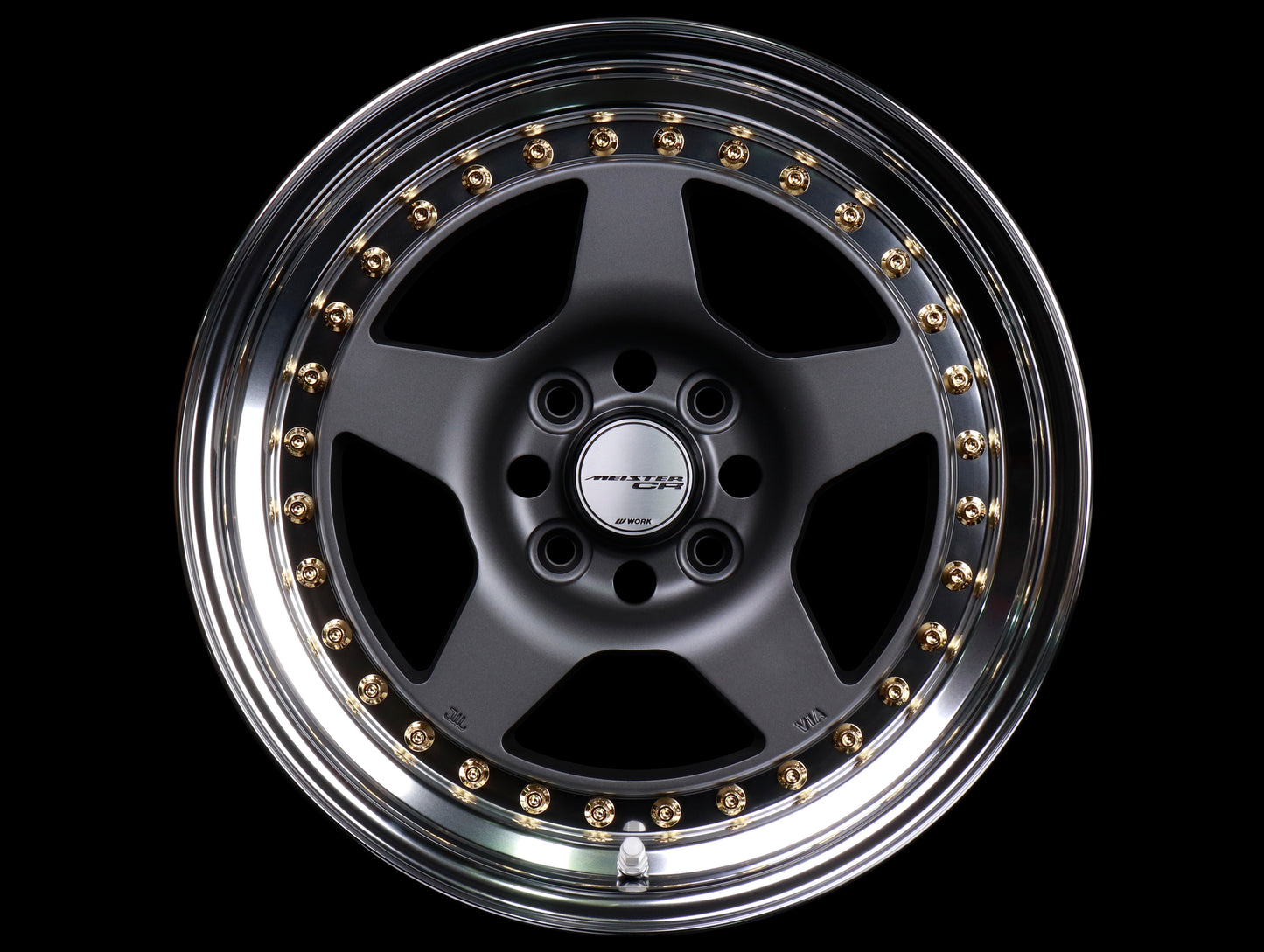 Work Meister CR 01 3-Piece Wheels - Matte Gunmetal w/ Polished Lip + Gold Hardware - 15x8 / 4x100