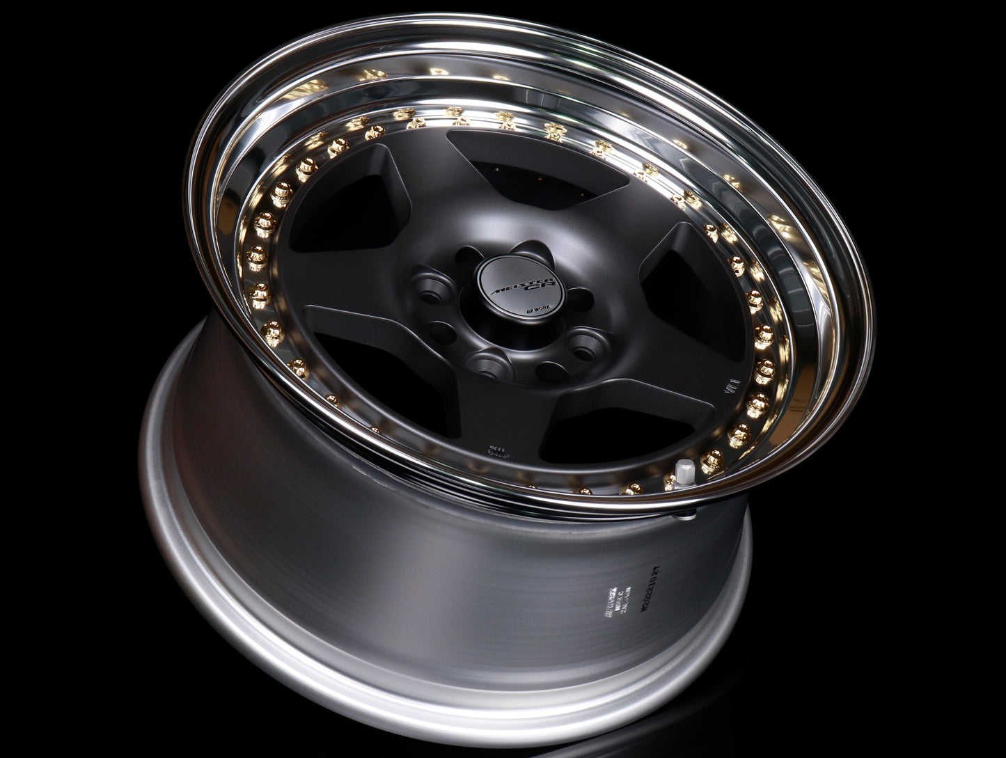 Work Meister CR 01 3-Piece Wheels - Matte Gunmetal w/ Polished Lip + Gold Hardware - 15x8 / 4x100