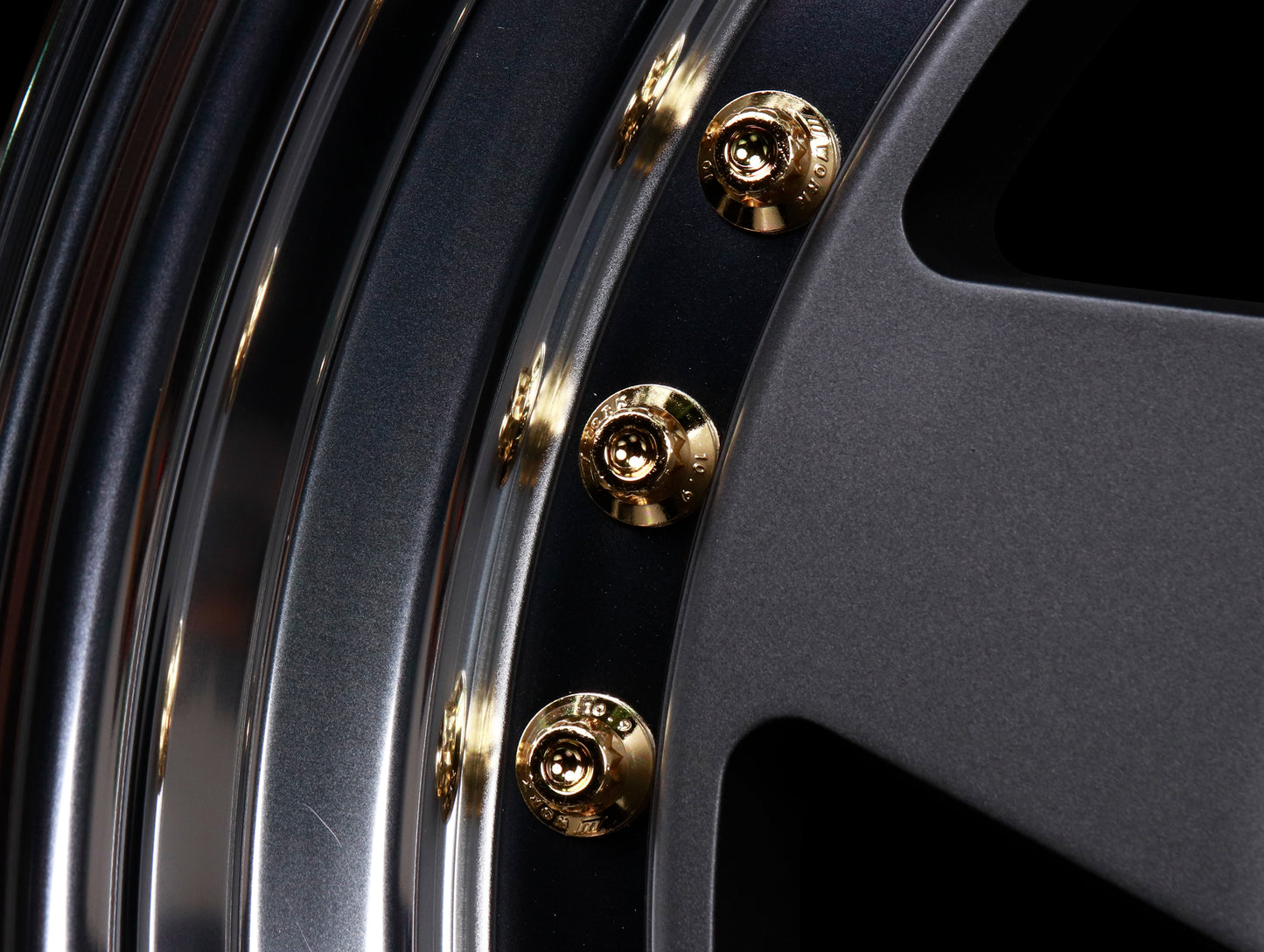 Work Meister CR 01 3-Piece Wheels - Matte Gunmetal w/ Polished Lip + Gold Hardware - 15x8 / 4x100