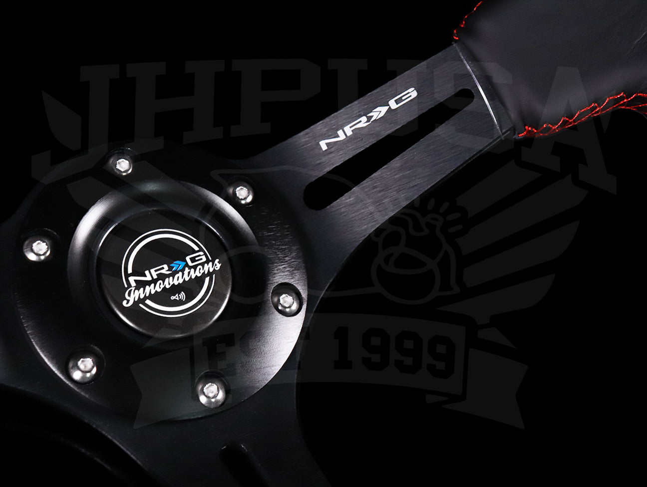 NRG Reinforced Sport Steering Wheel - 350mm Black Leather / Red Stitch