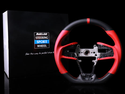 Buddy Club Racing Spec Leather Red Steering Wheel - 16-21 Civic / 17-21 Civic Type-R FK8