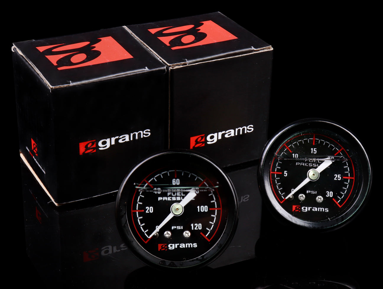 Grams Liquid Filled Fuel Pressure Gauge (Black Face) - 0-30psi / 0-120psi