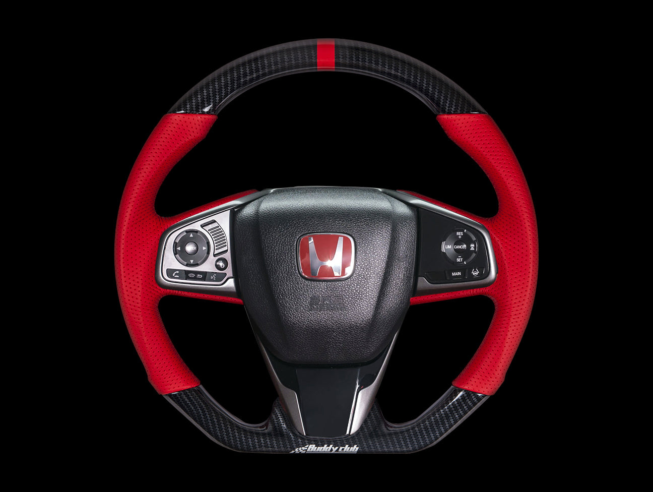 Buddy Club Racing Spec Carbon Red Steering Wheel - 16-21 Civic / 17-21 Civic Type-R FK8