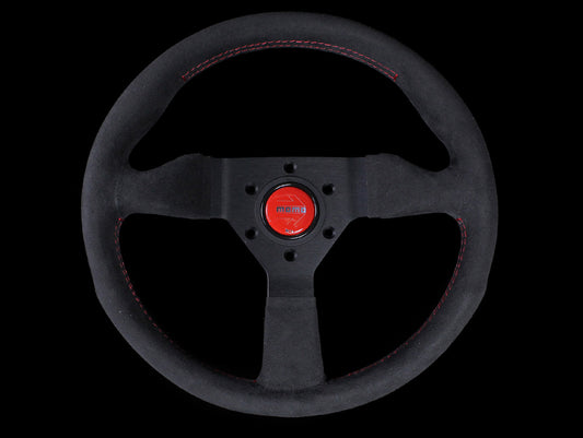 Momo Monte Carlo Steering Wheel - 320mm Black Alcantara Suede w/ Red Stitching