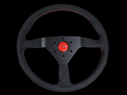 Momo Monte Carlo Steering Wheel - 350mm Black Alcantara Suede w/ Red Stitching