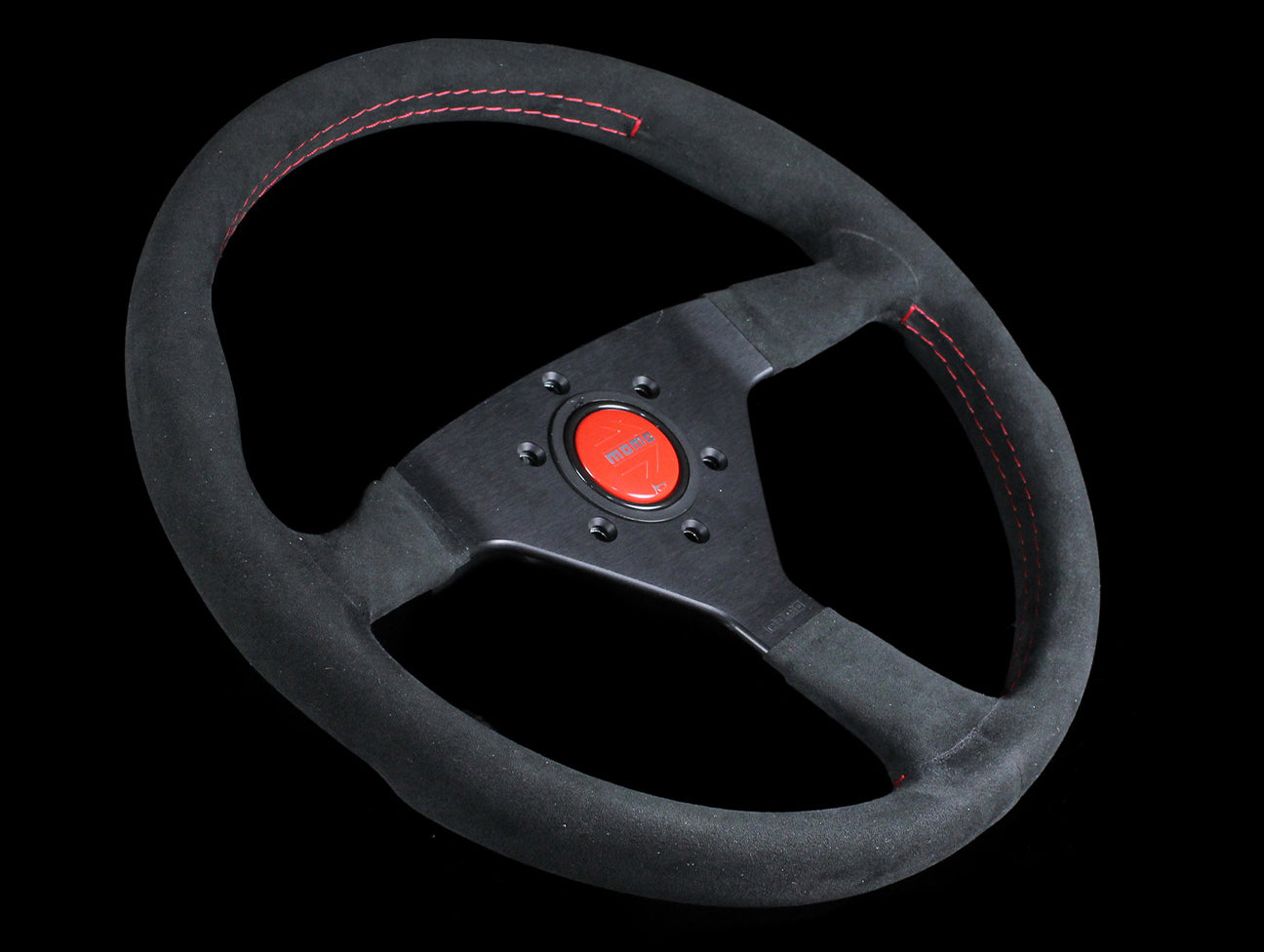 Momo Monte Carlo Steering Wheel - 350mm Black Alcantara Suede w/ Red Stitching