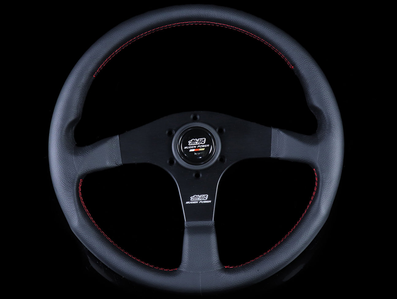 Mugen 350mm Racing 3 Steering Wheel - Black Leather / Red Stitch