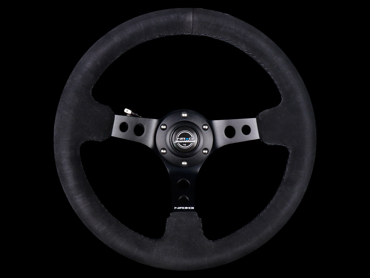 NRG Deep Dish Sport Steering Wheel - 350mm Black Suede / Black Stitch