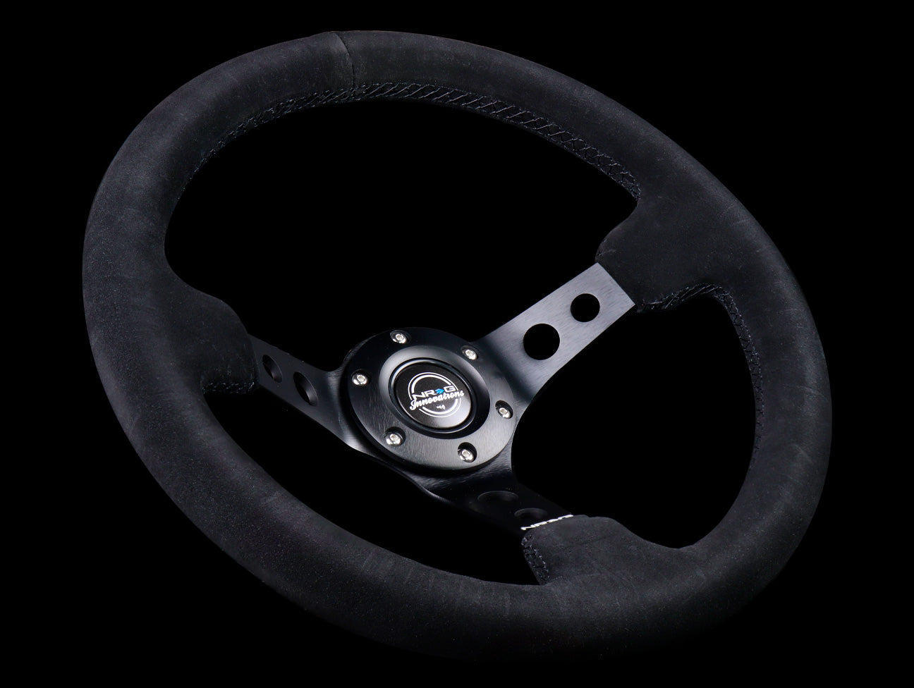 NRG Deep Dish Sport Steering Wheel - 350mm Black Suede / Black Stitch