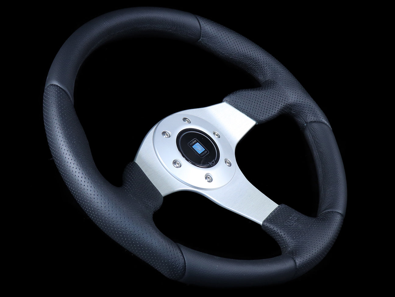 Nardi Basic 350mm Steering Wheel - Black Leather / Brushed Silver Spokes