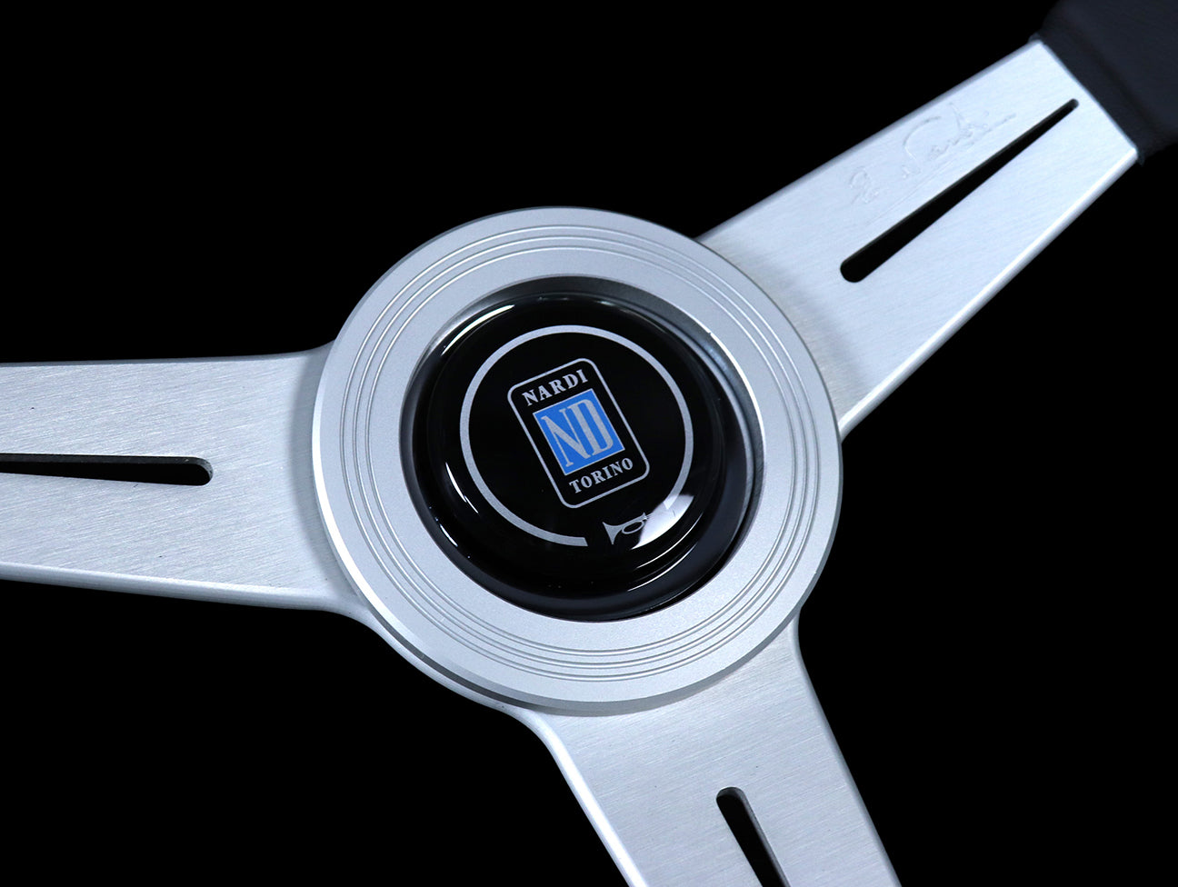 Nardi Classic 360mm Steering Wheel - Black Leather / Silver Spokes / Grey Stitch