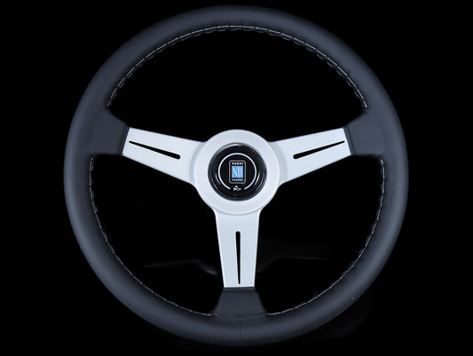 Nardi Classic 340mm Steering Wheel - Black Leather / Silver Spokes / Grey Stitch