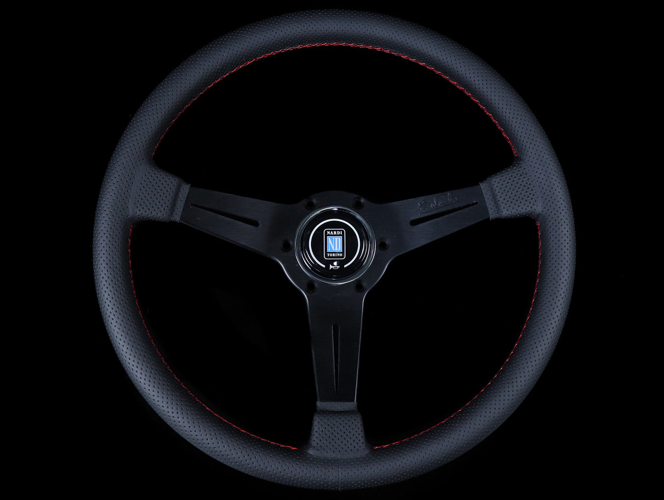 Nardi Classic 360mm Steering Wheel - Black Perforated Leather / Red Stitch