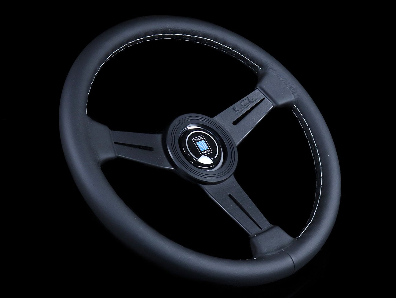 Nardi Classic 390mm Steering Wheel - Black Leather / Grey Stitch