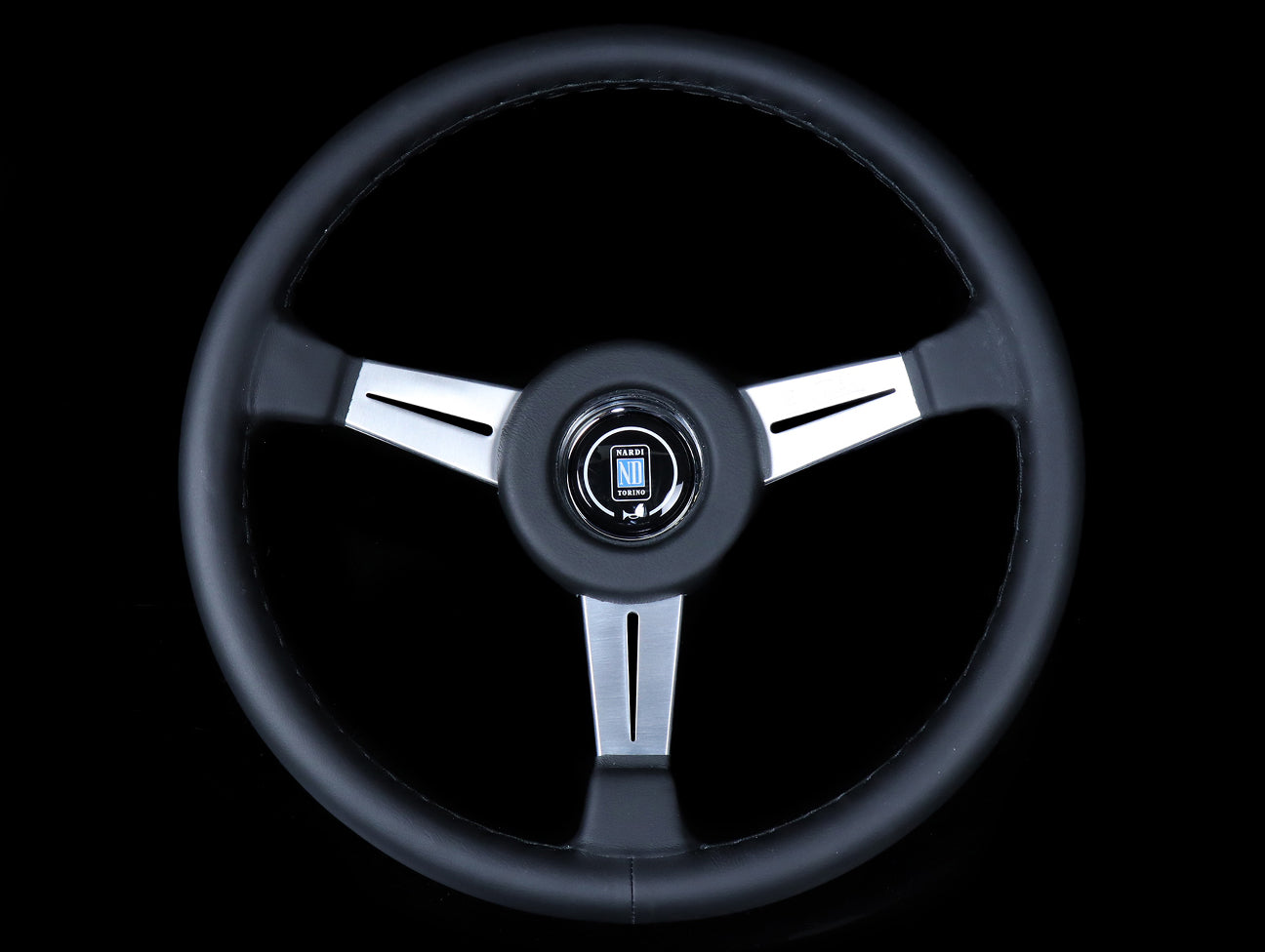 Nardi Classico Satin 365mm Steering Wheel - Black Leather / Satin Silver Spokes / Black Stitch