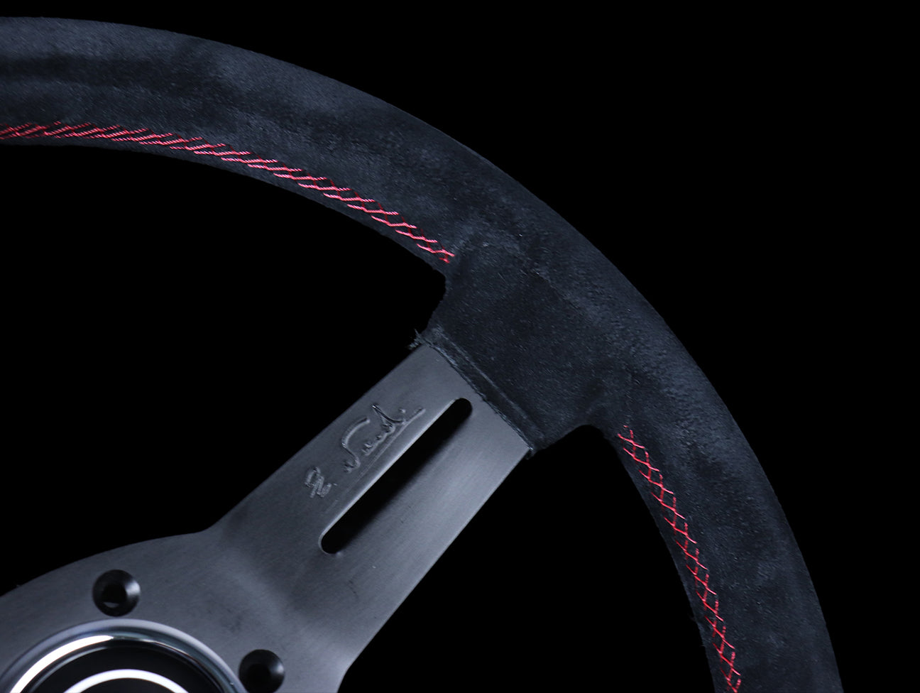 Nardi Competition 330mm Steering Wheel - Black Suede / Red Stitch
