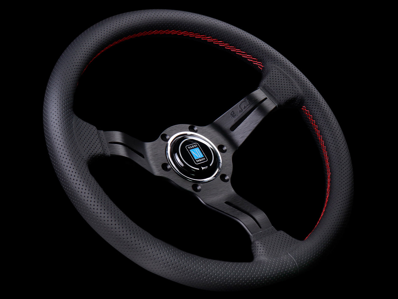 Nardi Sport Rally Deep Corn 330mm Steering Wheel - Black Perforated Leather / Red Stitch