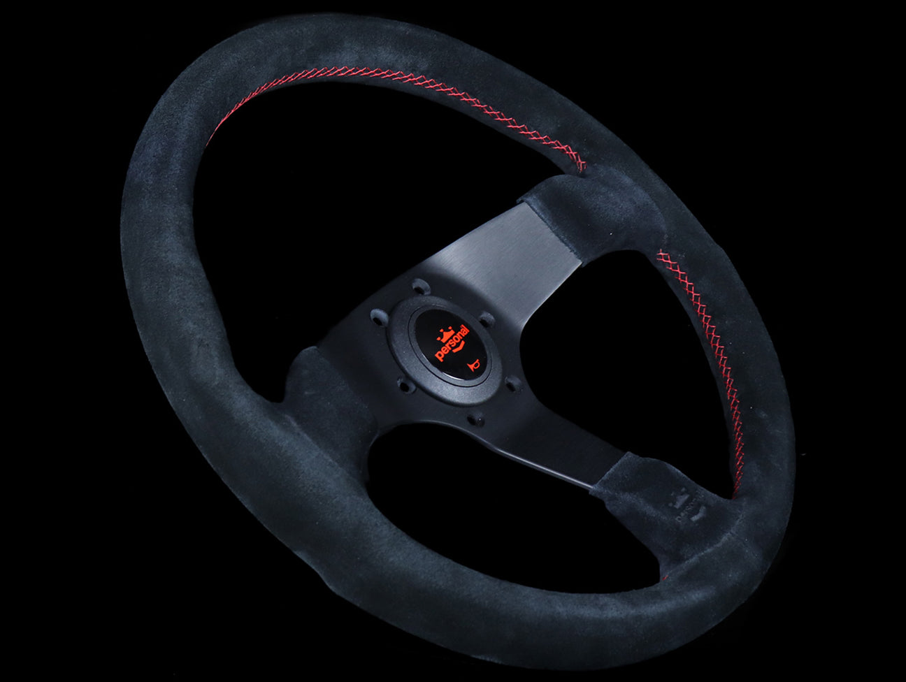Personal Fitti Corsa 350mm Steering Wheel - Black Suede / Red Stitch