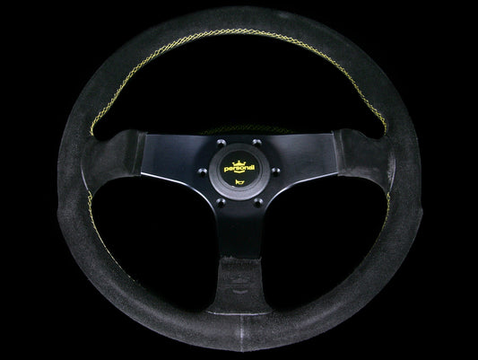 Personal Fitti Corsa 350mm Steering Wheel - Black Suede / Yellow Stitch