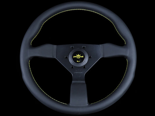 Personal Grinta 330mm Steering Wheel - Black Leather / Yellow Stitch