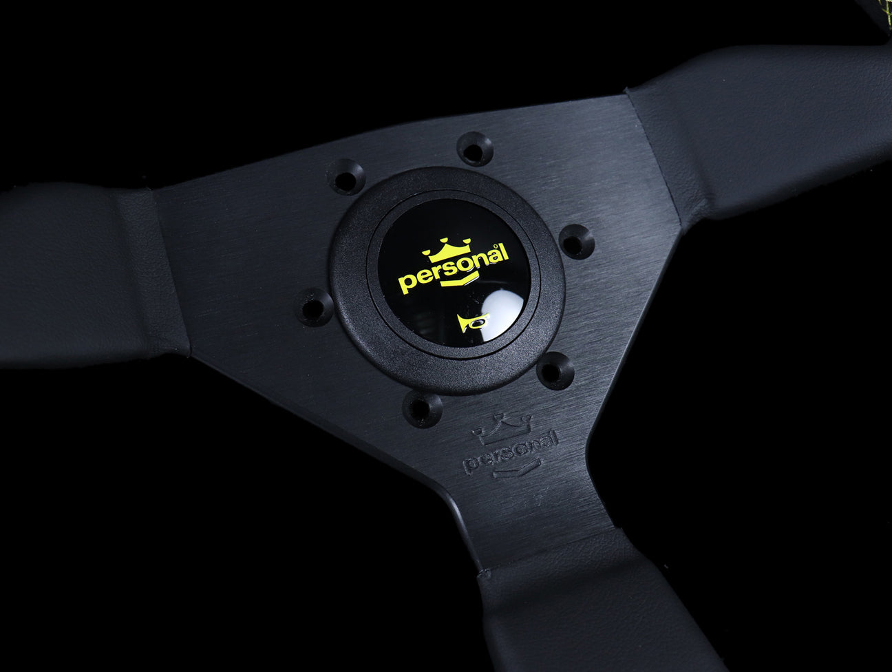 Personal Grinta 330mm Steering Wheel - Black Leather / Yellow Stitch