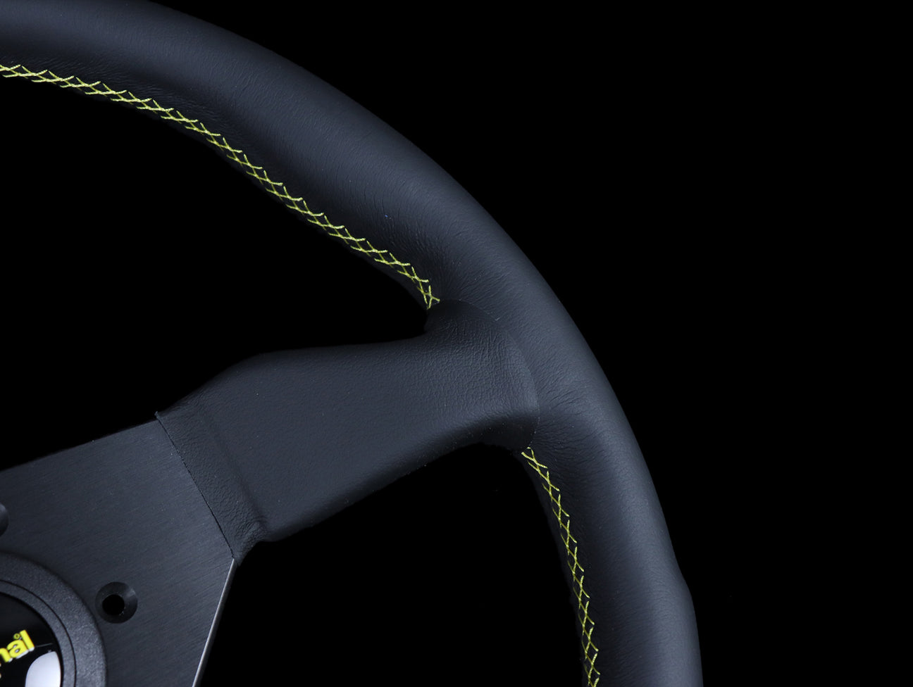 Personal Grinta 330mm Steering Wheel - Black Leather / Yellow Stitch