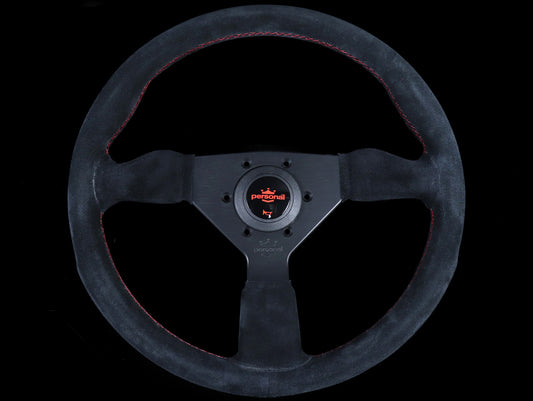 Personal Grinta 330mm Steering Wheel - Black Suede / Red Stitch