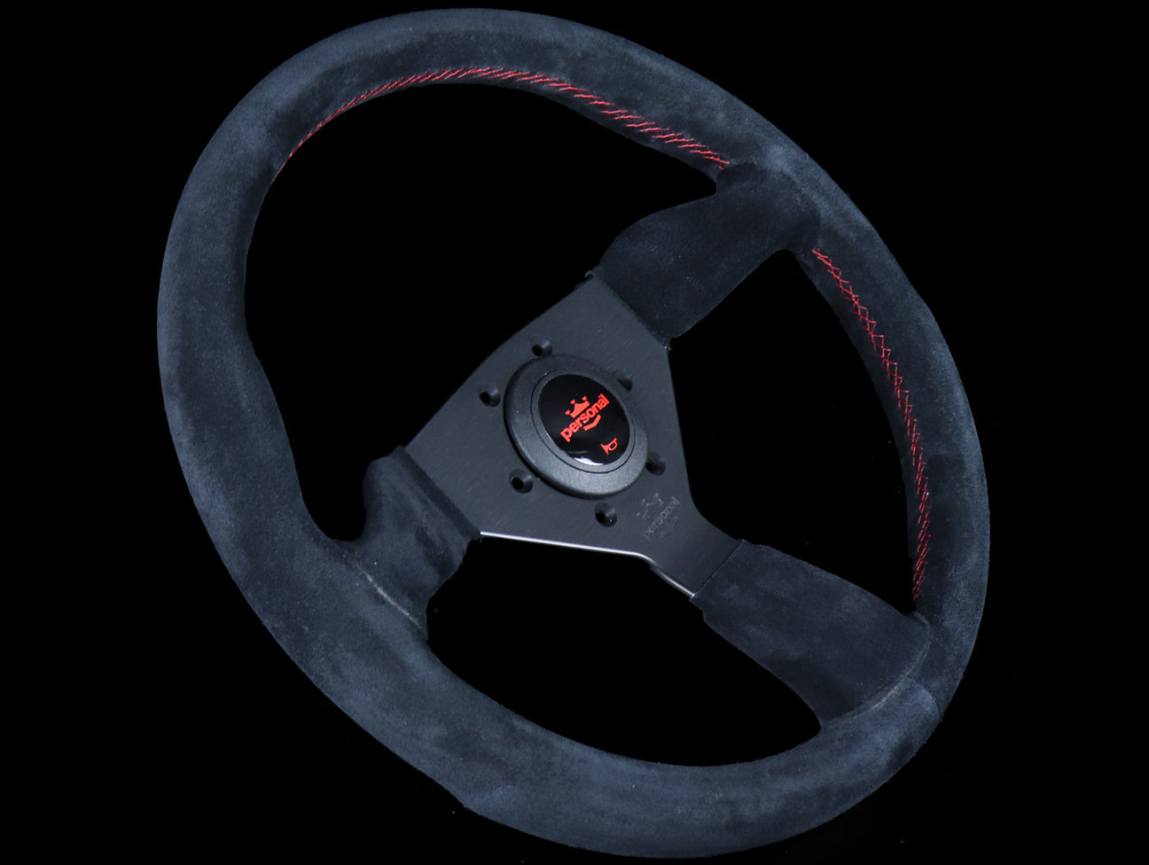 Personal Grinta 330mm Steering Wheel - Black Suede / Red Stitch