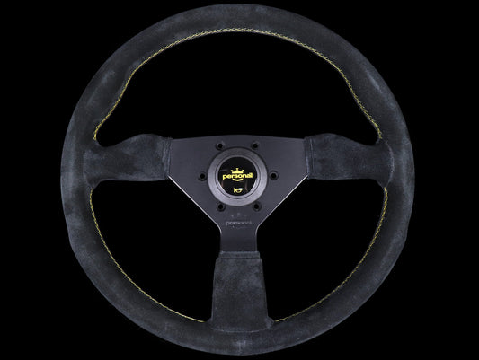 Personal Grinta 330mm Steering Wheel - Black Suede / Yellow Stitch