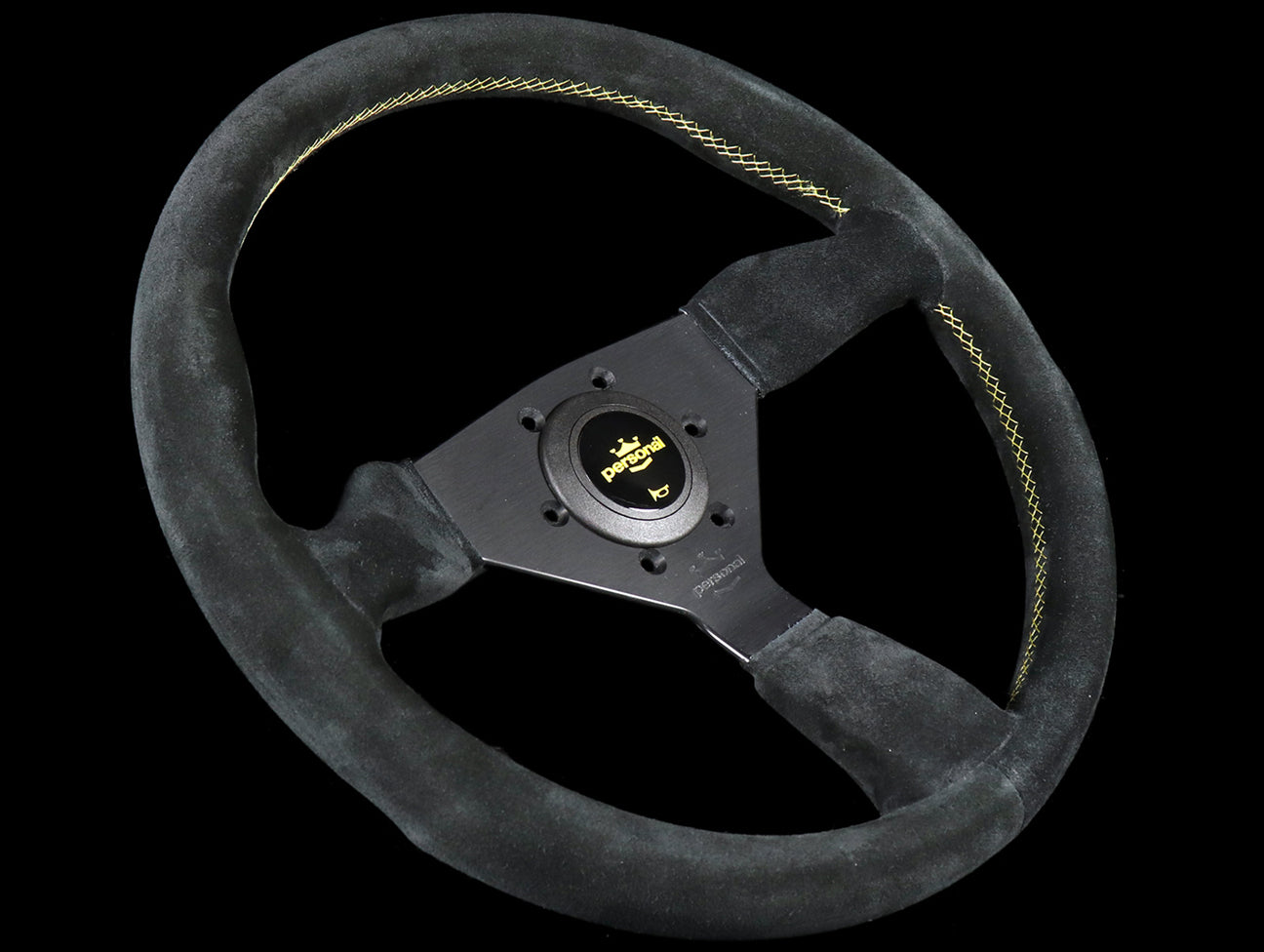 Personal Grinta 330mm Steering Wheel - Black Suede / Yellow Stitch