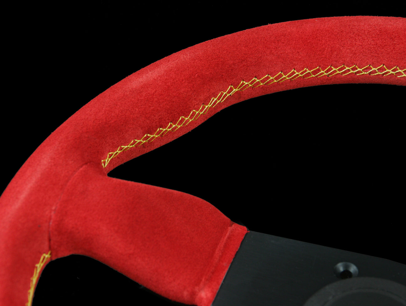 Personal Grinta 330mm Steering Wheel - Red Suede / Black Spokes / Yellow Stitch
