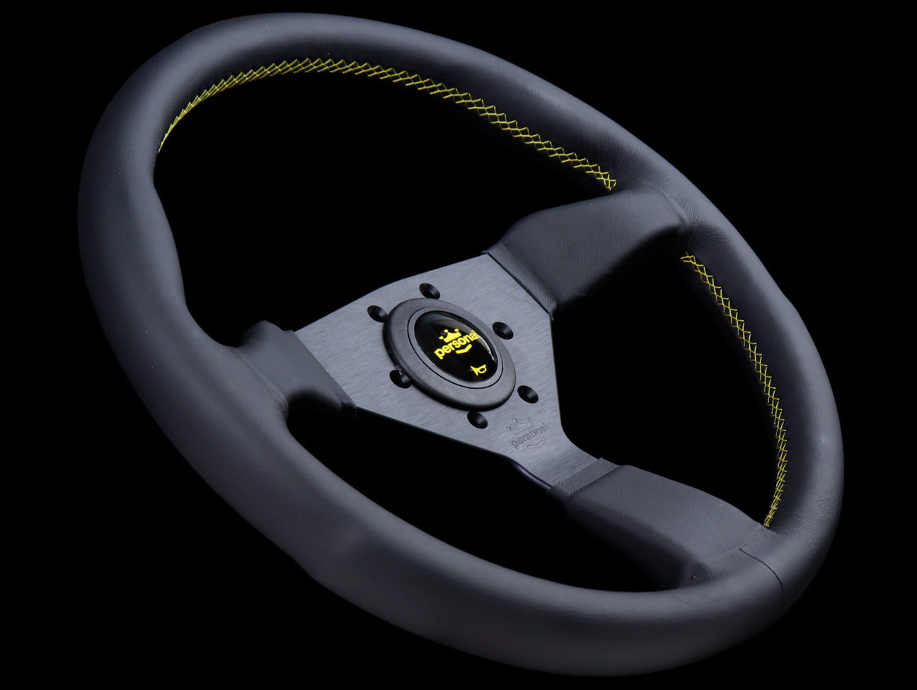 Personal Grinta 350mm Steering Wheel - Black Leather / Yellow Stitch