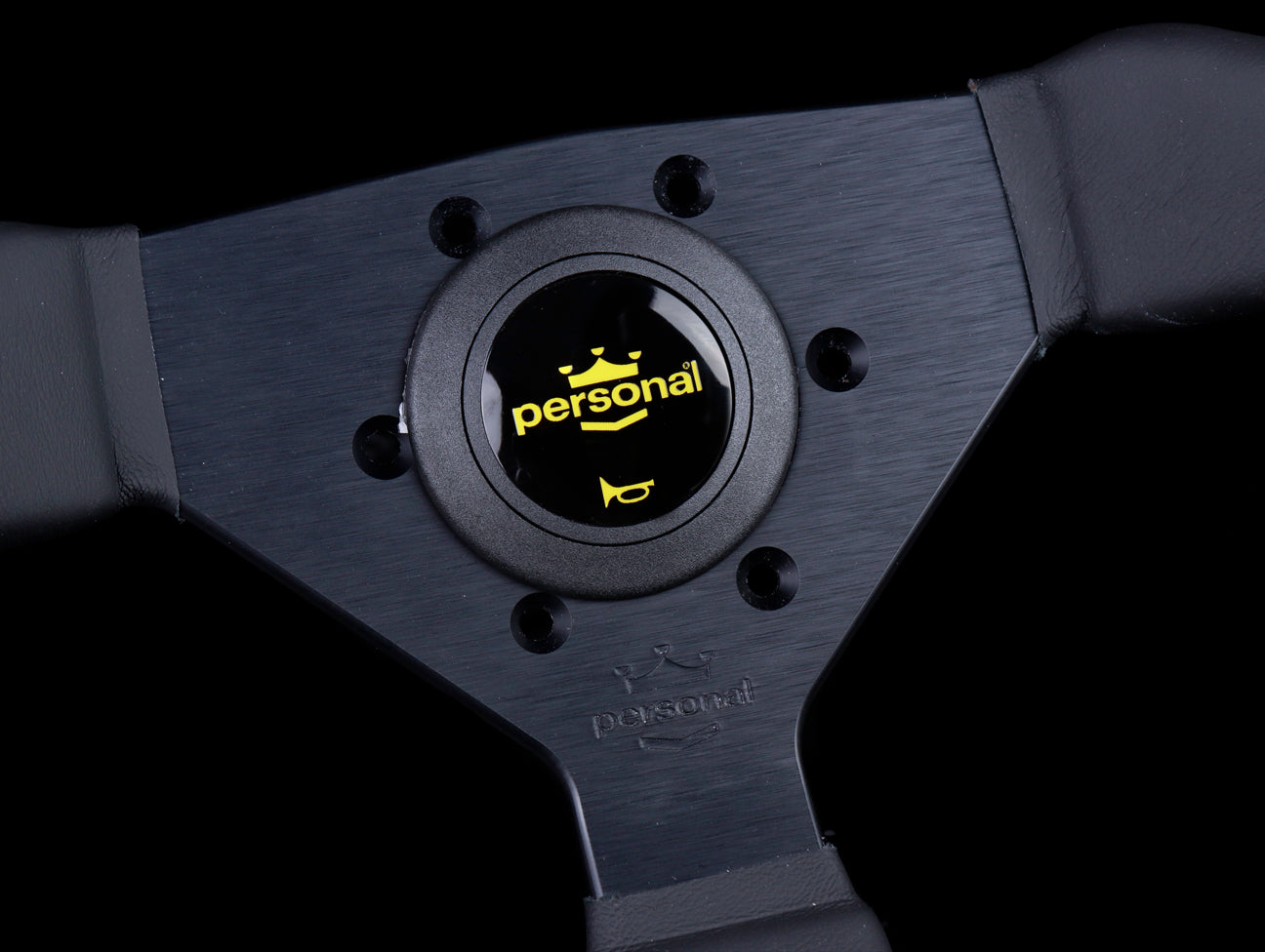 Personal Grinta 350mm Steering Wheel - Black Leather / Yellow Stitch