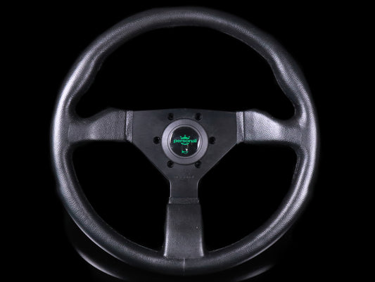 Personal Grinta 350mm Steering Wheel - Black Polyurethane /  Green Horn Button