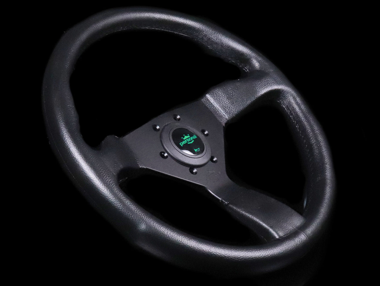 Personal Grinta 350mm Steering Wheel - Black Polyurethane / Green Horn Button