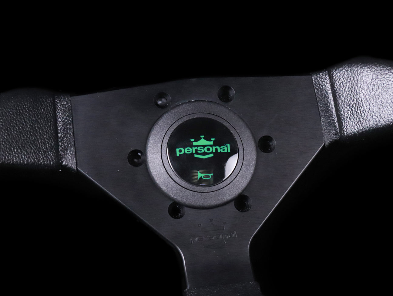 Personal Grinta 350mm Steering Wheel - Black Polyurethane / Green Horn Button