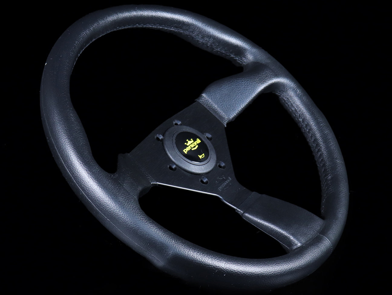 Personal Grinta 350mm Steering Wheel - Black Polyurethane / Yellow Horn Button
