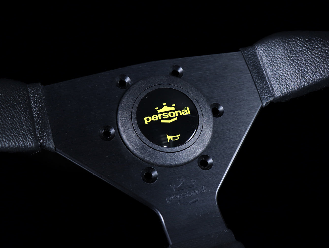 Personal Grinta 350mm Steering Wheel - Black Polyurethane / Yellow Horn Button
