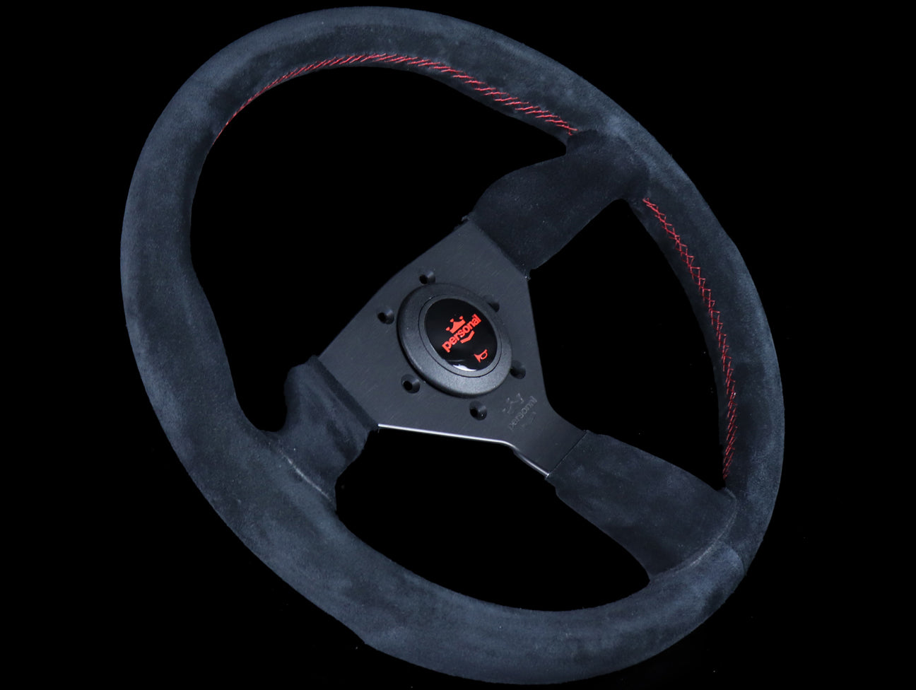 Personal Grinta 350mm Steering Wheel - Black Suede / Red Stitch