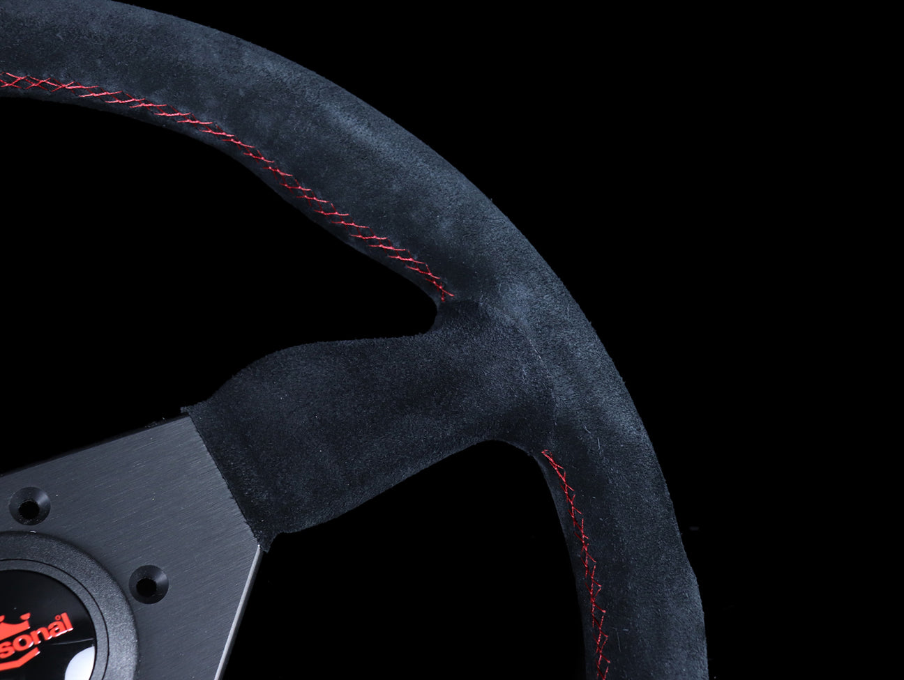 Personal Grinta 350mm Steering Wheel - Black Suede / Red Stitch