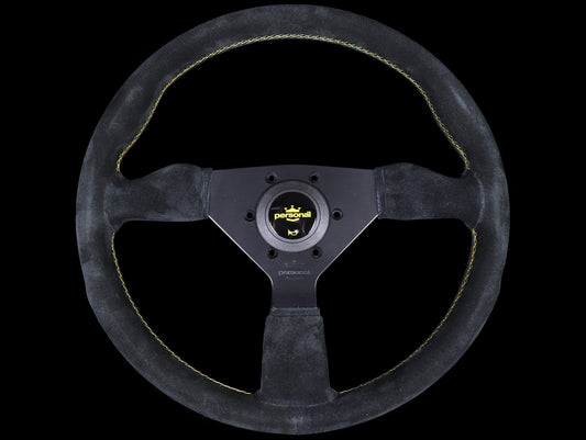 Personal Grinta 350mm Steering Wheel - Black Suede / Yellow Stitch